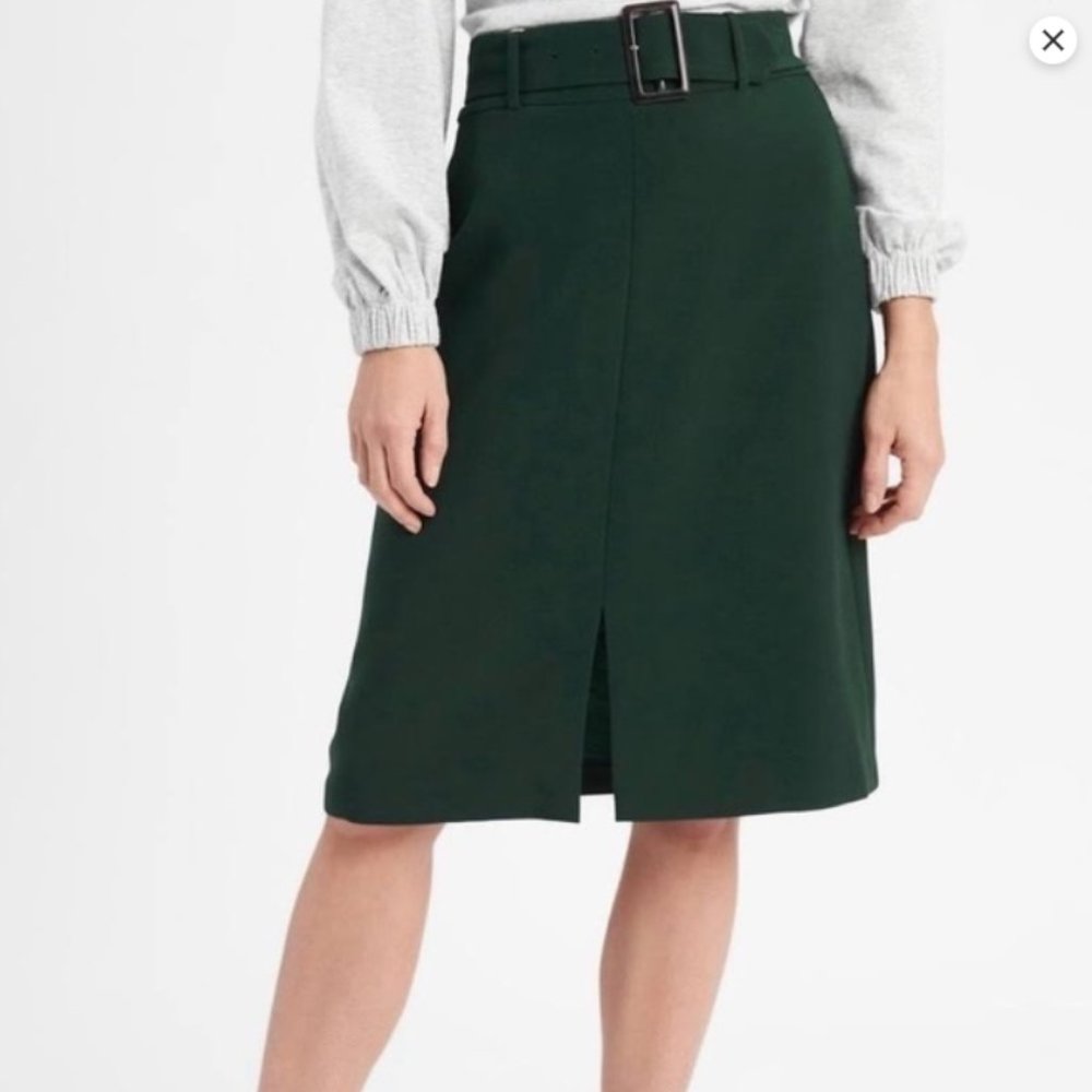 Banana Republic - Belted, Pencil, Knee-Length Skirt - Green, Size 4